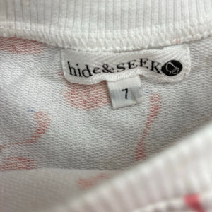 Girls hide & SEEK, cotton long sleeve tunic top, swans, L: 50cm, EUC, size 7,  