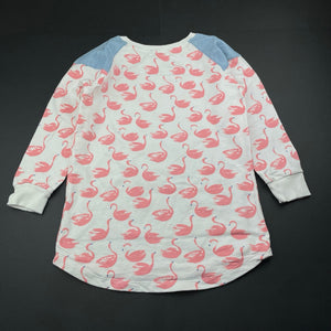 Girls hide & SEEK, cotton long sleeve tunic top, swans, L: 50cm, EUC, size 7,  
