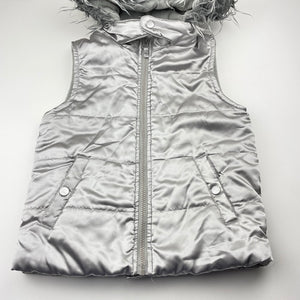 Girls Junior Zone, silver fleece lined hooded vest/jacket, FUC, size 10,  