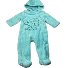 Load image into Gallery viewer, unisex Baby Berry, soft fleece hooded coverall / romper, GUC, size 00,  