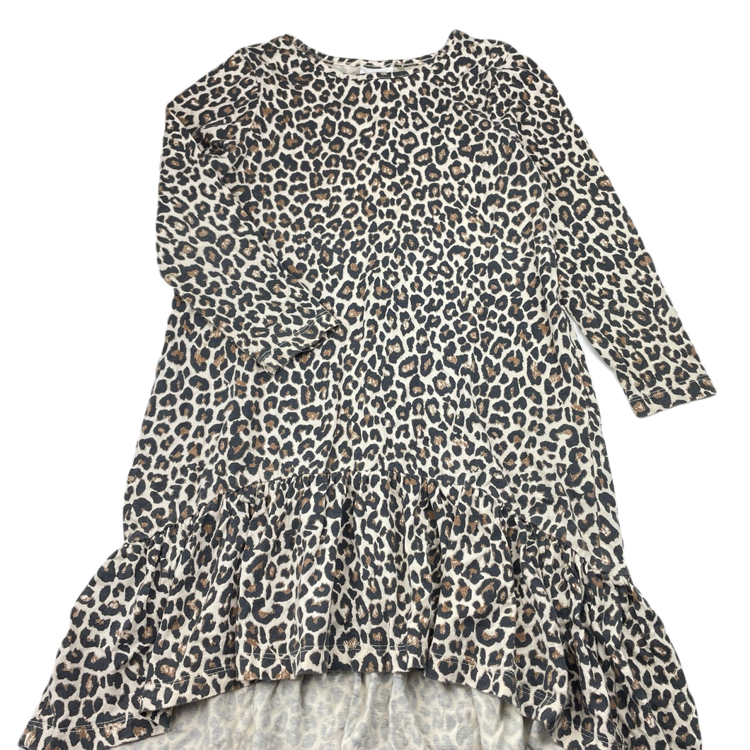 Girls Cotton On, leopard print cotton long sleeve dress, GUC, size 6, L: 56cm at front