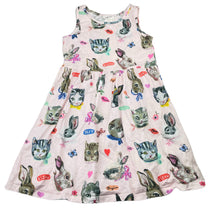 Load image into Gallery viewer, Girls H&amp;M, lightweight cotton dress, cats &amp; rabbits, FUC, size 7-8, L: 60cm