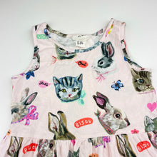Load image into Gallery viewer, Girls H&amp;M, lightweight cotton dress, cats &amp; rabbits, FUC, size 7-8, L: 60cm