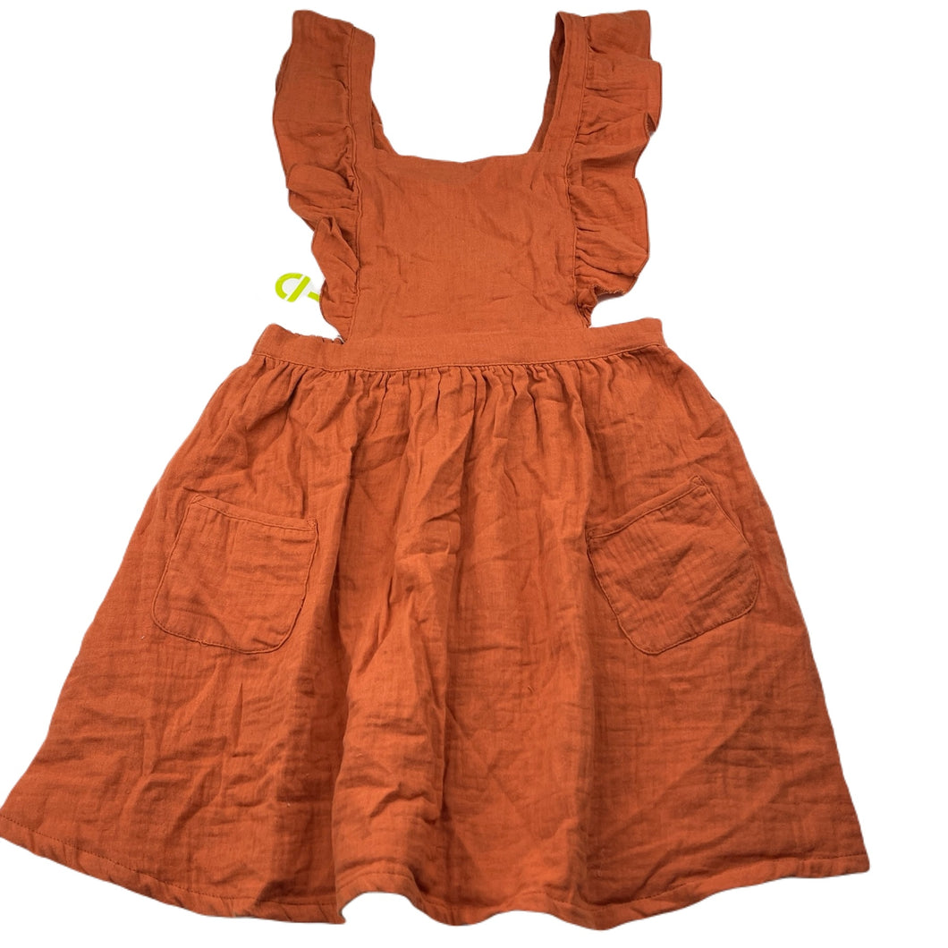 Girls KID, crinkle cotton overalls dress / pinafore, NEW, size 6, L: 65cm