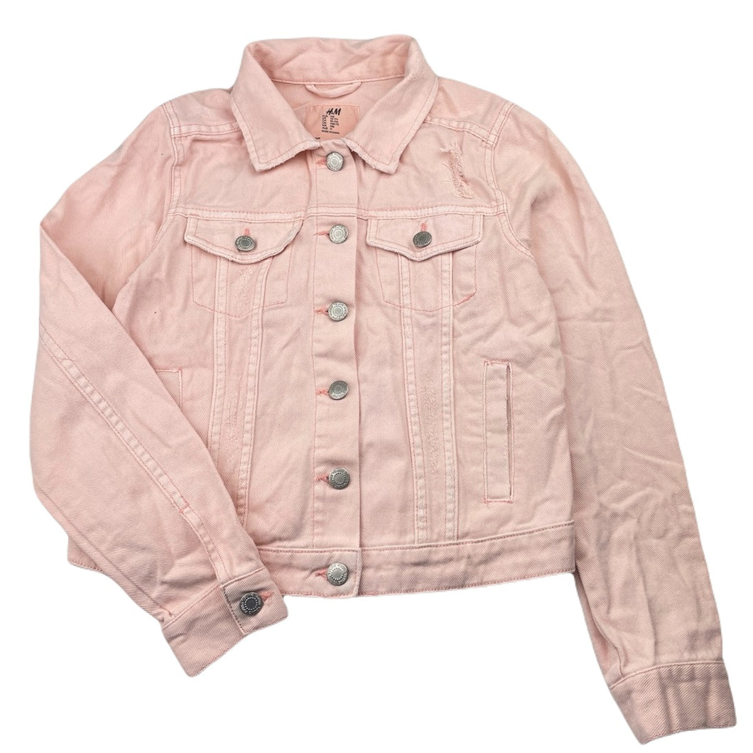 Girls H&M, pink distressed denim jacket, EUC, size 11,  