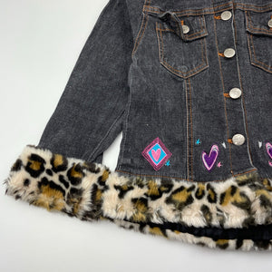 Girls Barbie, vintage faux fur trim stretch denim jacket, GUC, size 4,  