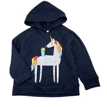 Load image into Gallery viewer, Girls Cotton On, navy fleece lined hoodie sweater, unicorn, EUC, size 5,  