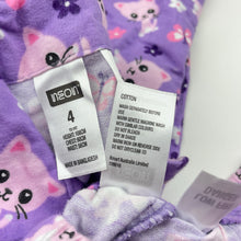 Load image into Gallery viewer, Girls Neon, flannel cotton winter pyjamas, cats, EUC, size 4,  