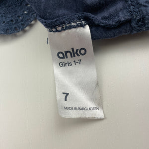 Girls Anko, blue cotton summer top, FUC, size 7,  