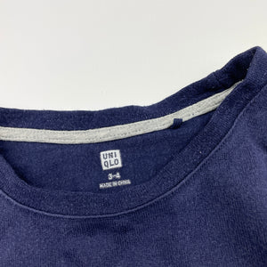 Girls Uniqlo, navy stripe cotton long sleeve top, wash fade, FUC, size 3-4,  