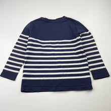 Load image into Gallery viewer, Girls Uniqlo, navy stripe cotton long sleeve top, wash fade, FUC, size 3-4,  