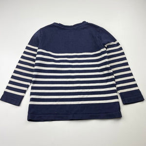 Girls Uniqlo, navy stripe cotton long sleeve top, wash fade, FUC, size 3-4,  