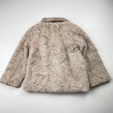 Load image into Gallery viewer, Girls Target, lined faux fur jacket, pink discolouration back &amp; sleeve, FUC, size 2,  