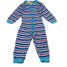 Load image into Gallery viewer, unisex Lily &amp; Dan, striped cotton zip romper, GUC, size 0,  