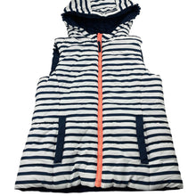 Load image into Gallery viewer, Girls Target, navy/striped reversible hooded puffer vest, EUC, size 9,  