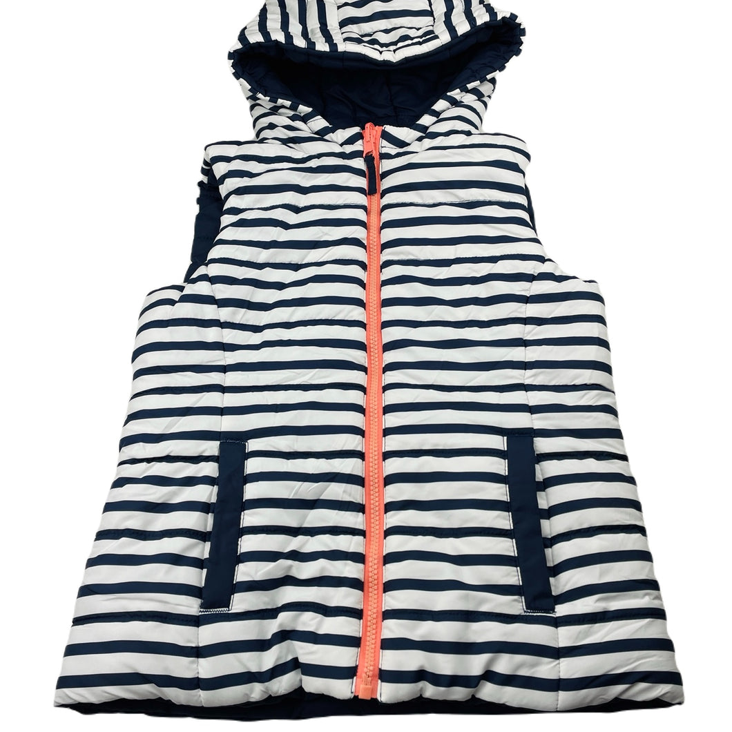 Girls Target, navy/striped reversible hooded puffer vest, EUC, size 9,  