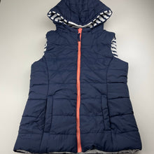 Load image into Gallery viewer, Girls Target, navy/striped reversible hooded puffer vest, EUC, size 9,  