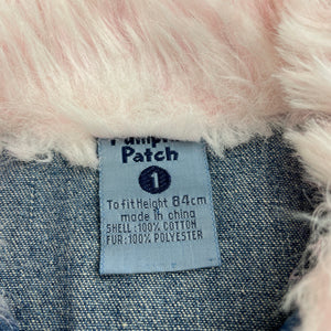 Girls Pumpkin Patch, vintage denim jacket/coat, faux fur trim, L: 41cm, light mark on lapel, FUC, size 1,  