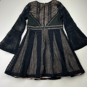 Girls Bardot Junior, lined black lace long sleeve dress, GUC, size 8, L: 64cm
