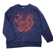 Load image into Gallery viewer, Boys B Collection, navy fleece lined sweater / jumper, wolf, EUC, size 8,  