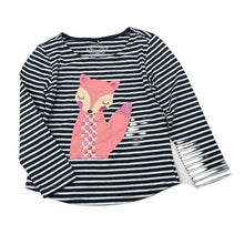 Load image into Gallery viewer, Girls H&amp;T, navy stripe cotton long sleeve tee / top, fox, EUC, size 4,  