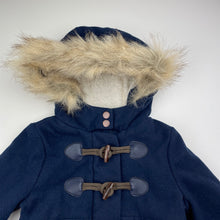 Load image into Gallery viewer, Girls Target, navy hooded duffle coat / jacket, L: 42cm, EUC, size 2,  