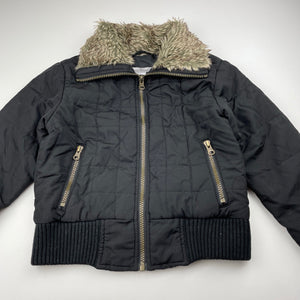 Girls Target, black jacket / coat, faux fur collar, GUC, size 7,  