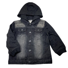 Load image into Gallery viewer, Boys Breakers, hooded black denim jacket, poppers, EUC, size 3,  