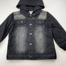 Load image into Gallery viewer, Boys Breakers, hooded black denim jacket, poppers, EUC, size 3,  