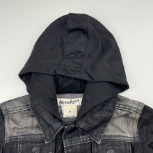 Load image into Gallery viewer, Boys Breakers, hooded black denim jacket, poppers, EUC, size 3,  