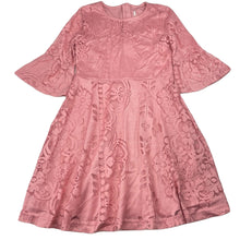 Load image into Gallery viewer, Girls Pumpkin Patch, lined floral lace dress, no size, armpit to armpit: 30cm, GUC, size 5-6, L: 64cm