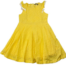 Load image into Gallery viewer, Girls Trissi, lined yellow floral lace dress, GUC, size 6, L: 64cm