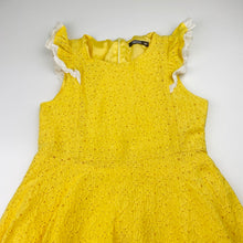 Load image into Gallery viewer, Girls Trissi, lined yellow floral lace dress, GUC, size 6, L: 64cm