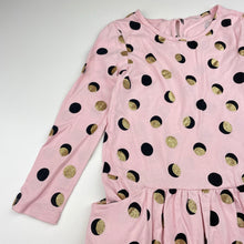 Load image into Gallery viewer, Girls pink, cotton long sleeve dress, no labels, armpit to armpit: 29cm, shoulder to cuff: 37cm, EUC, size 4-5, L: 56cm