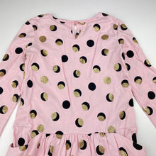 Load image into Gallery viewer, Girls pink, cotton long sleeve dress, no labels, armpit to armpit: 29cm, shoulder to cuff: 37cm, EUC, size 4-5, L: 56cm