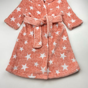 Girls soft, fleece hooded dressing gown / bath robe, L: 48cm, EUC, size 0-1,  