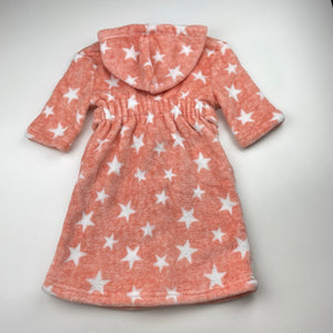 Girls soft, fleece hooded dressing gown / bath robe, L: 48cm, EUC, size 0-1,  