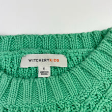 Load image into Gallery viewer, Girls Witchery, green knitted cotton sweater / jumper, GUC, size 6,  