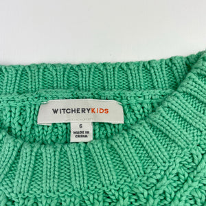 Girls Witchery, green knitted cotton sweater / jumper, GUC, size 6,  