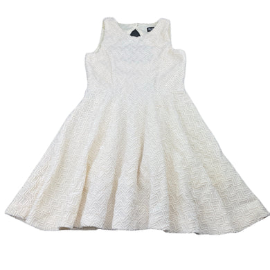 Girls Bardot Junior, lined textured party dress, light mark back, FUC, size 6, L: 63cm