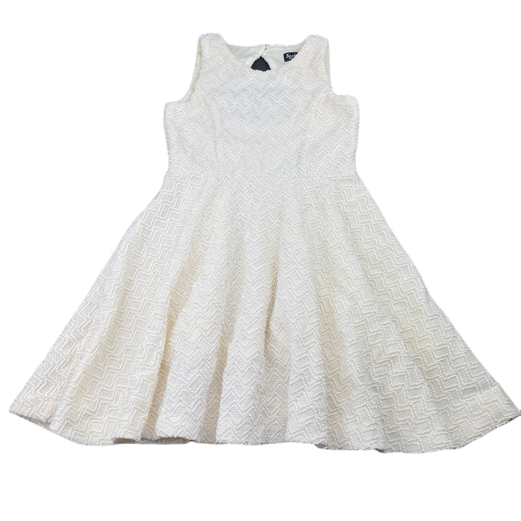 Girls Bardot Junior, lined textured party dress, light mark back, FUC, size 6, L: 63cm