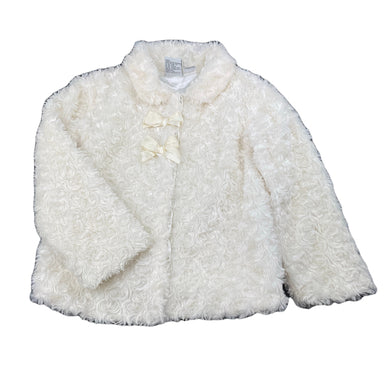 Girls Kids Stuff, cream faux fur jacket, light mark right cuff, FUC, size 6,  