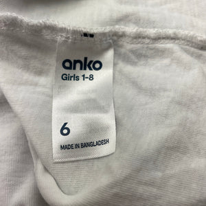 Girls Anko, white cotton singlet / tank top, GUC, size 6,  
