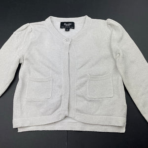 Girls Bardot Junior, metallic silver knit lightweight cardigan, GUC, size 1,  