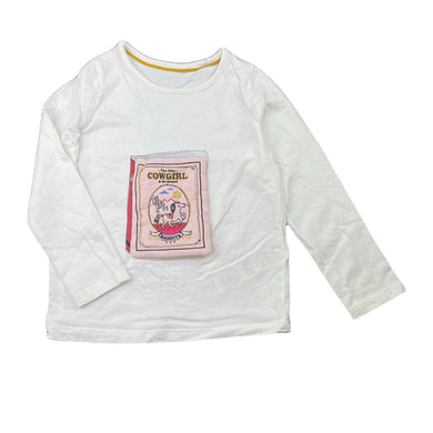 Girls M&S, cotton novelty long sleeve tee / top, cowgirl, FUC, size 2-3,  