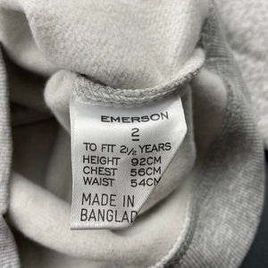 unisex Emerson, grey fleece lined hoodie sweater, EUC, size 2,  