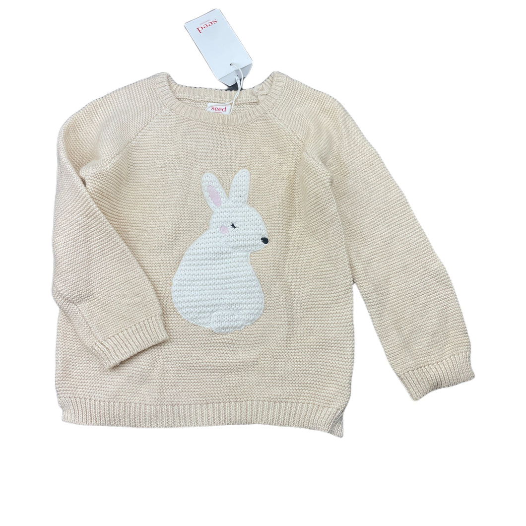 Girls Seed, knitted cotton sweater / jumper, rabbit, NEW, size 2,  