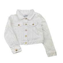 Load image into Gallery viewer, Girls Target, white stretch denim jacket, poppers, FUC, size 4,  