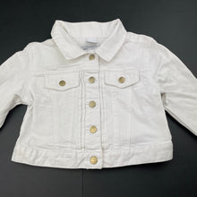 Load image into Gallery viewer, Girls Target, white stretch denim jacket, poppers, FUC, size 4,  
