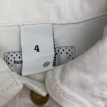Load image into Gallery viewer, Girls Target, white stretch denim jacket, poppers, FUC, size 4,  